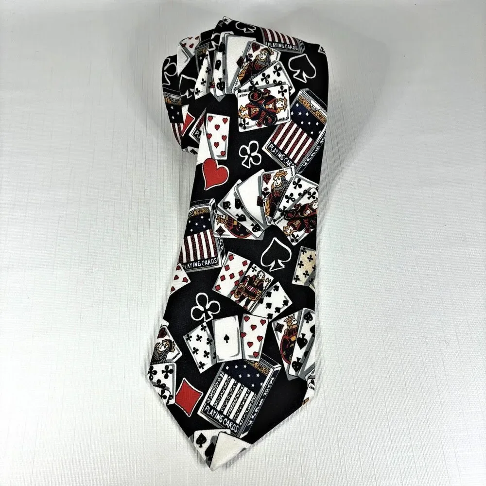 Vintage Mens Novelty Poker Preppy Tie Gambling Casino Playing Cards Spade Heart